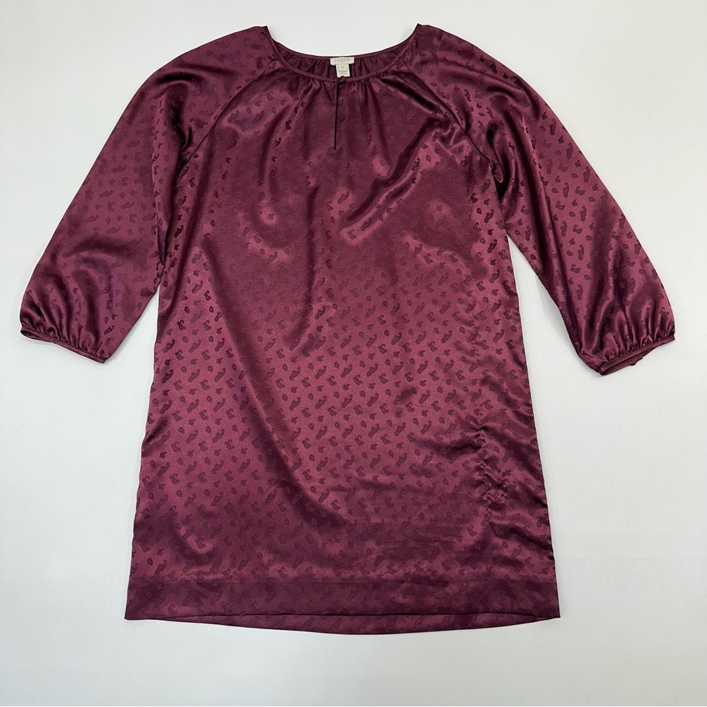 J. Crew Satin Maroon Paisley Print Keyhole Chest Shift Dress Women’s Size 12